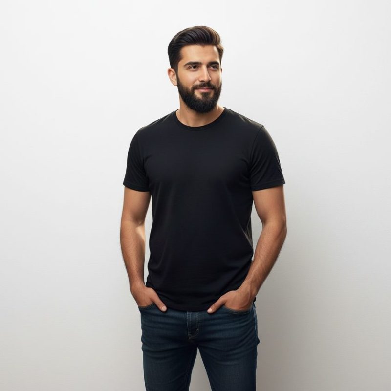 Plain blank t-shirt in poly-cotton blend — classic crew neck everyday tee