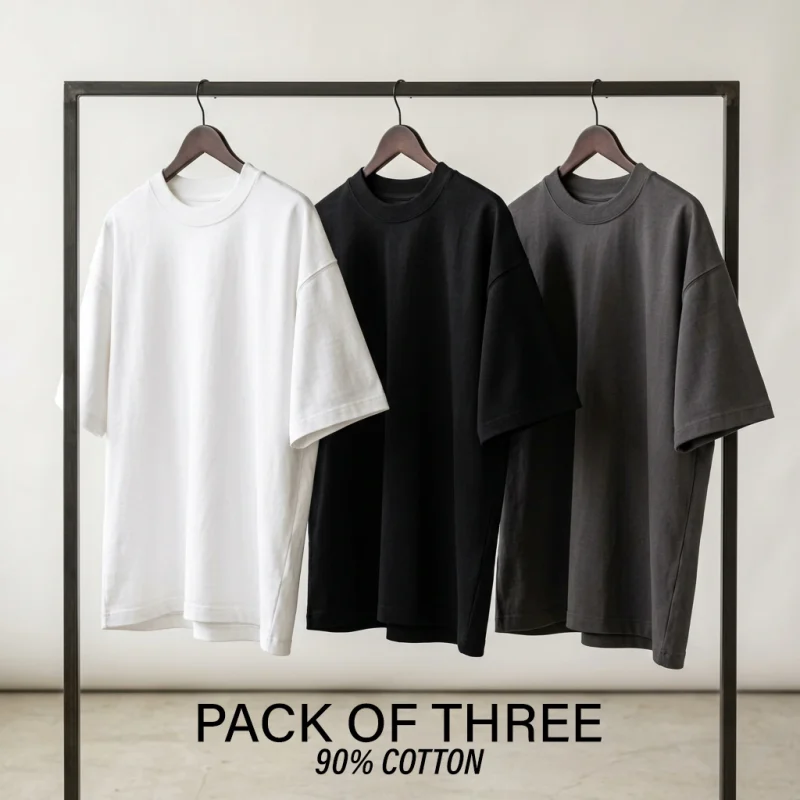 Pack of 3 Plain 90% Cotton Oversized Drop Shoulder Shirts