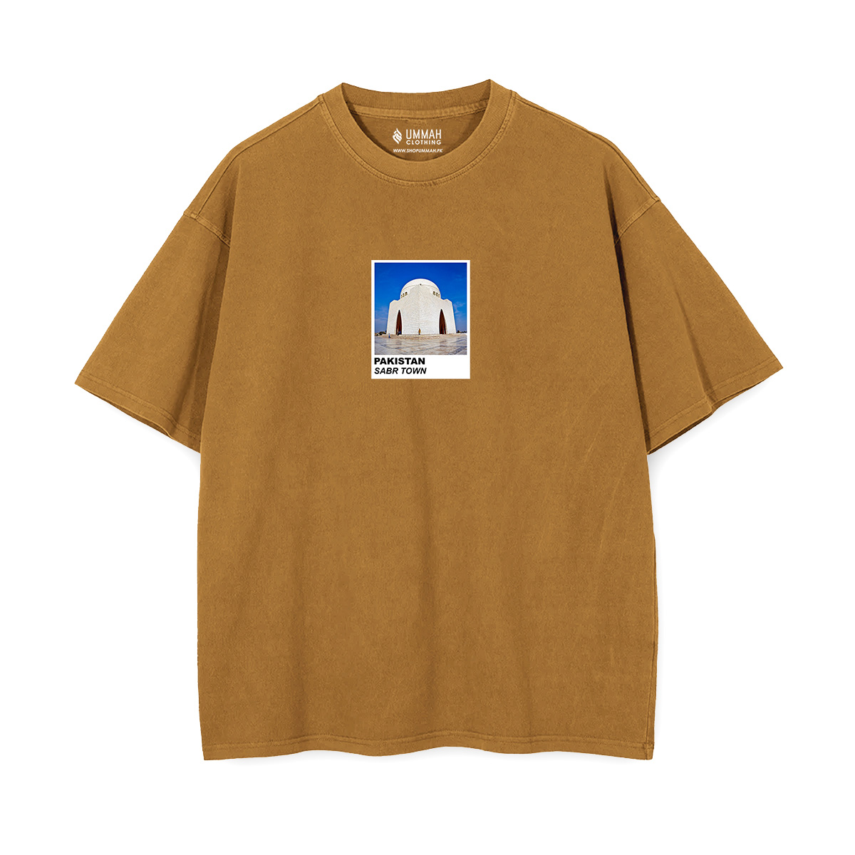 Sabr Town Karachi Oversized T-Shirt in black — Mazar-e-Quaid Polaroid print Pakistan graphic tee", "Sabr Town Karachi Oversized T-Shirt in olive