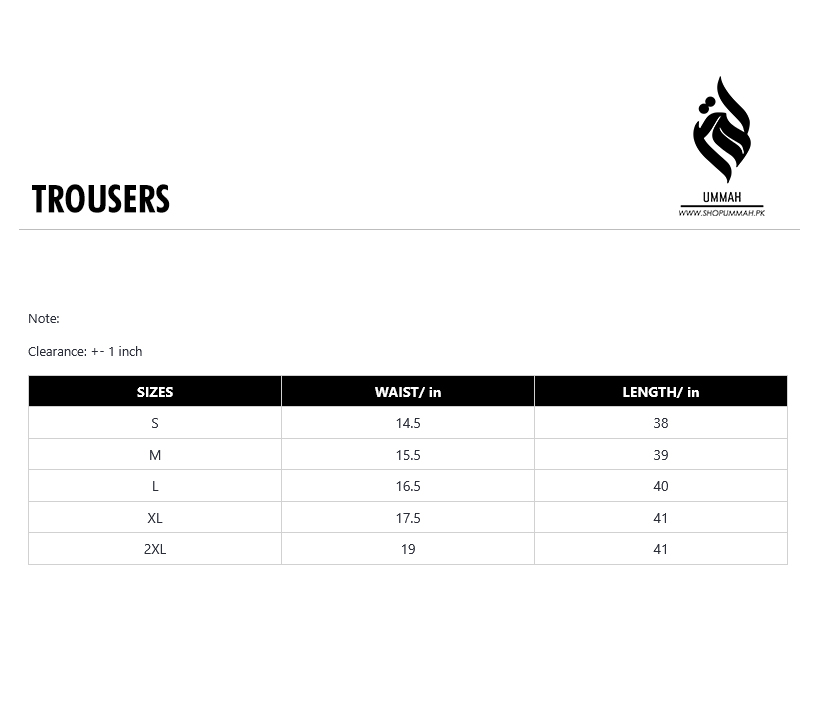 size chart ummah clothing