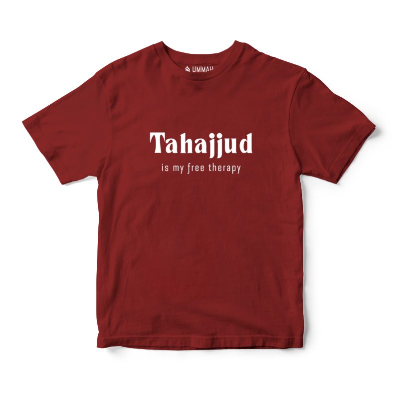 Tahajjud is My Free Therapy T-Shirt in black — bold serif Islamic night prayer reminder tee
